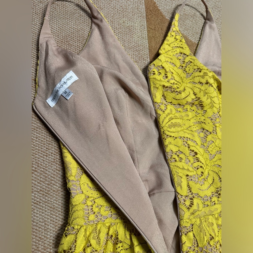 Dress The Population Sunflower Yellow Midi Cocktail Dress - Picture 3 of 3